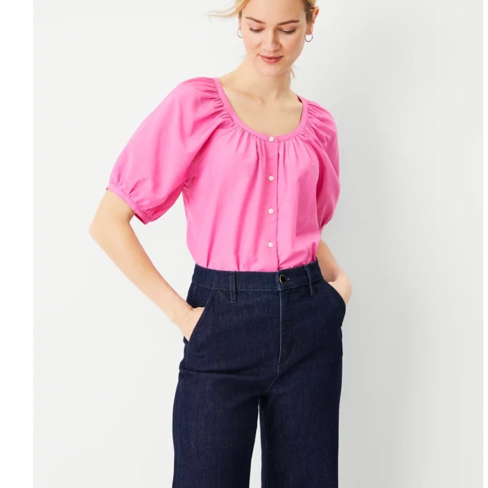 Ann Taylor Blouson Sleeve Button Top
